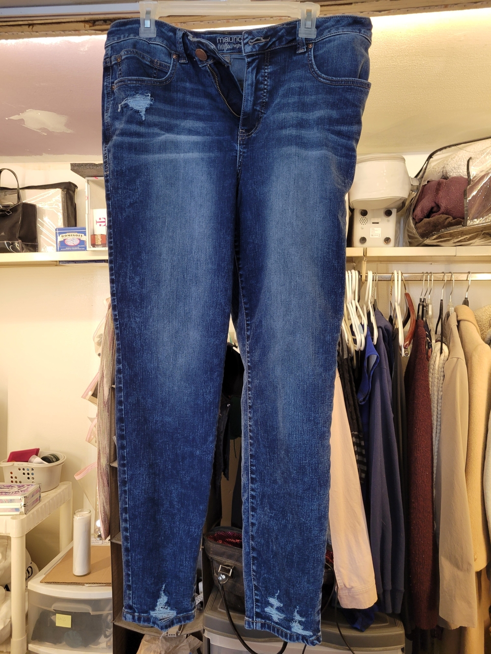 Maurices Ever-flex High Rise Dark Indigo Distressed Ankle Jeans Size 16R